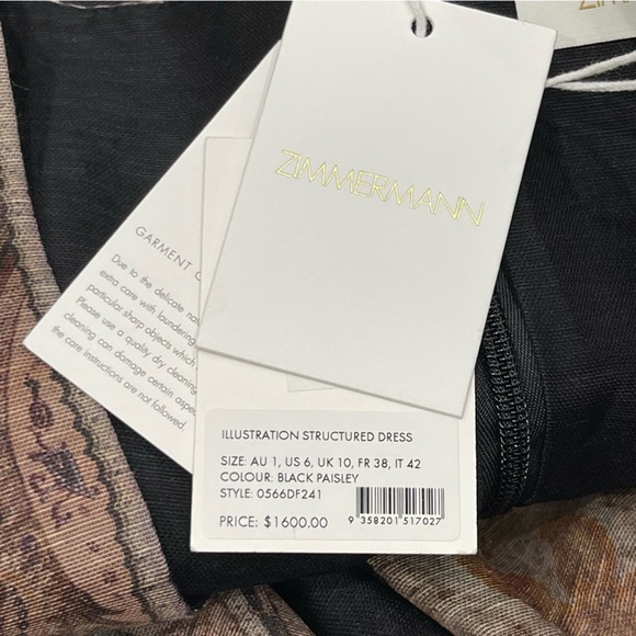 ZIMMERMANN Illustration Belted Printed Linen Silk Blend Organza Midi Dress Black - Picture 13 of 16